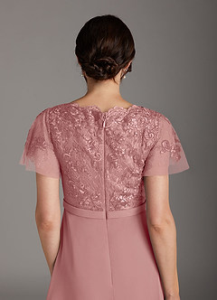 Azazie Singer Mother of the Bride Dresses Dusty Rose A-Line V-Neck Lace Chiffon Dress image4