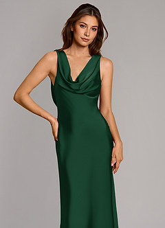 Azazie Cheryl Vestidos de damas de honor Vestido de Verde Oscuro de Satén Elástico de Corte Sirena image6