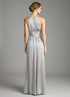 Azazie Bonnie Bridesmaid Dresses Silver A-Line Pleated Stretch Satin Dress image5