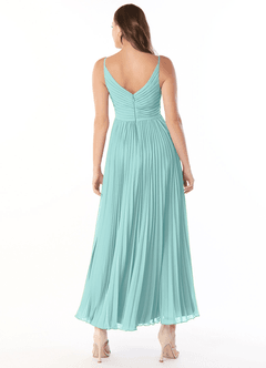 Azazie Raychelle Bridesmaid Dresses Aqua A-Line V-Neck Chiffon Dress image2