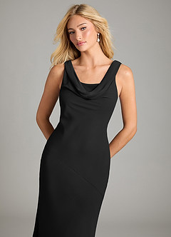 Azazie Rylina Vestidos de damas de honor Vestido de Negro de Gasa de Corte Sirena con Plisado image3