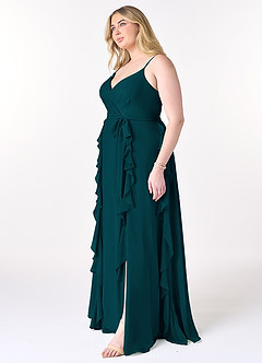 Azazie Peyton Bridesmaid Dresses Pine A-Line Ruched Chiffon Dress image9