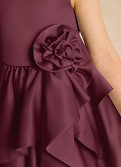 Azazie Hermia Flower Girl Dresses Cabernet A-Line Sleeveless Matte Satin Dress image6