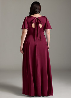 Azazie Kimber Bridesmaid Dresses Burgundy A-Line Ruched Stretch Satin Dress image8