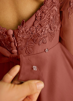 Azazie Precious Robe Demoiselle D'honneur Fillette Robe Trapèze en Tulle Dentelle Auburn image6