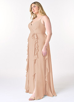 Azazie Peyton Robes de demoiselle d'honneur Robe Trapèze en Mousseline de soie Rayé Rose Perle image9