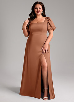 Azazie Fyona Bridesmaid Dresses Bronzer A-Line Pleated Stretch Satin Dress image8