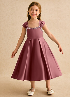 Azazie Yosemite Robe Demoiselle D'honneur Fillette Robe Princesse en Mat Satiné Encolure en Forme de Cœur Améthyste image3