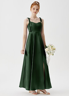 Azazie Rosey Junior A-Linie Herzausschnitt Metallischer Satin Kleid Eukalyptus image4