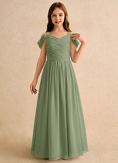 Azazie Chelo Girls Formal Abiti da Ragazza di Fiori Abito A-Line in Chiffon Plissettato Pistacchio image5