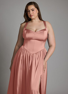 Azazie Francis Bridesmaid Dresses Rosette A-Line Corset Stretch Satin Dress image14