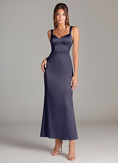 Azazie Denice 신부 들러리 드레스 쉬스 주름진 스트레치 새틴 발목 길이 드레스 image3