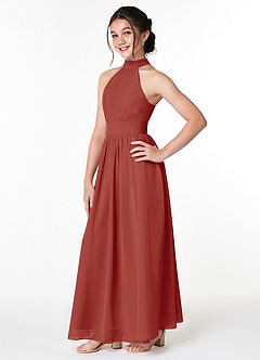 Azazie Iman Junior Robe Trapèze en Mousseline de soie Plissée Terracotta image3