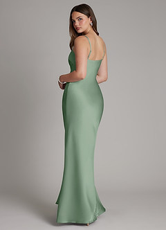 Azazie Ambra Bridesmaid Dresses Matcha Mermaid Pleated Stretch Satin Dress image7