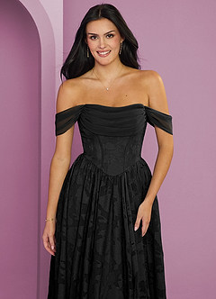 Barbie ♥ Azazie Bridesmaid Dresses Black A-Line Off the Shoulder Floral Burnout Convertible Dress image4