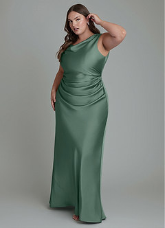 Azazie Kieryn Bridesmaid Dresses Eucalyptus Mermaid Pleated Stretch Satin Dress image9