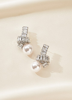front Baguette Crystal and Pearl Knot Earrings