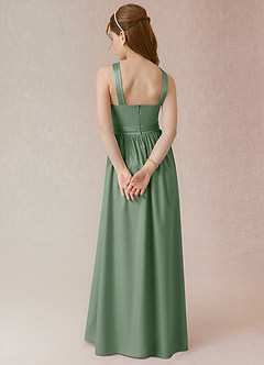 Azazie Jiya Junior Vestido Matchá de Cetim elástico de Linha A com Plissado image2