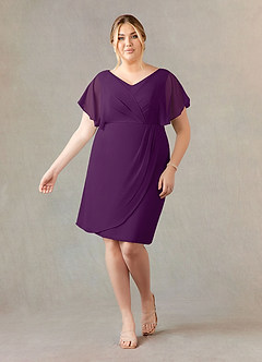 Azazie Julia Mother of the Bride Dresses Grape Sheath V-Neck Pleated Chiffon Dress image6