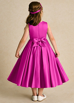 Azazie Lady Flower Girl Dresses Fuchsia A-Line Pleated Matte Satin Dress image2