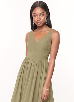 Azazie Keyla Bridesmaid Dresses Moss Green A-Line V-Neck Pleated Chiffon Dress image4