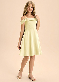 Azazie Anselie Junior Linia A Pofałdowany Satyna elastyczna Mini Młodsza druhna Sukienka image6