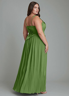 Azazie Stephanie Bridesmaid Dresses Basil A-Line Pleated Stretch Satin Dress image8