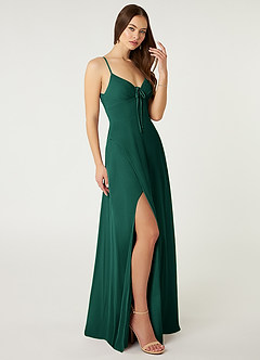 Azazie Minie Bridesmaid Dresses Emerald A-Line Bow Chiffon Dress image4