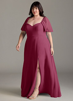 Azazie Chloe Bridesmaid Dresses Mulberry A-Line Sweetheart Neckline Chiffon Dress image11