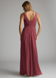Azazie Gina Bridesmaid Dresses Merlot A-Line V-Neck Pleated Chiffon Dress image5