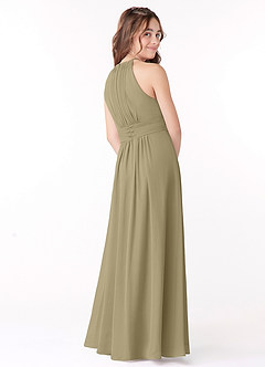 Azazie Bonnie Junior Moss Green A-Line Pleated Chiffon Dress image3