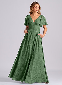 Azazie Kimber Bridesmaid Dresses Eucalyptus A-Line with Pockets Floral Burnout Dress image7