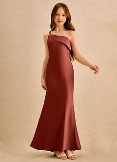 Azazie Almond Girls Formal Sukienki dla dziewczynek sypiących kwiaty Osłona Jedno ramię Satyna elastyczna Długość podłogi Sukienka image6