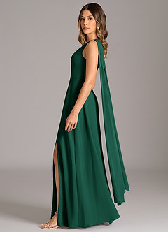 Azazie Tella Bridesmaid Dresses Emerald A-Line One Shoulder Chiffon Dress image4
