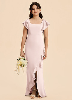 Azazie Demi Junior Vestido de Rosa Rubor de Satén Elástico de Corte Sirena con Lazo image1