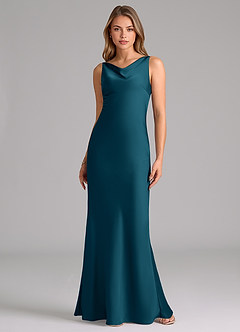 Azazie Allettie Robes de demoiselle d'honneur Robe Sirène en Satin extensible Bleu Encre image6