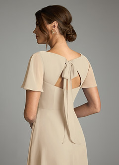 Azazie Kimber Vestidos de damas de honor Vestido de Champán de Gasa de Corte en A con Manga volante image8