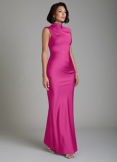 Azazie Lumia Robes de demoiselle d'honneur Robe Fourreau en Satin extensible Corset Fuchsia image4