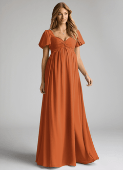 Azazie Madisynn Maternity Bridesmaid Dresses Bow Chiffon Floor-Length Dress image2