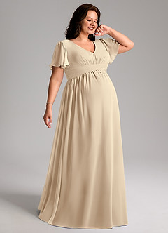 Azazie Verna Vestidos de dama de honra para maternidade Vestido Linha A Ruched Comprimento do chão Chiffon image7