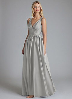 Azazie Delmie Brudtärnklänningar Klä av A-Linje i Stretch Satin Korsett Silver image4