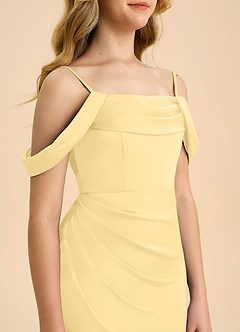 Azazie Saige Junior Butter Sheath Off the Shoulder Stretch Satin Dress image6