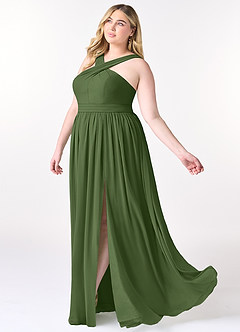 Azazie Elvira Bridesmaid Dresses Olive A-Line Pleated Chiffon Dress image3