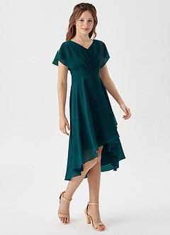 Azazie Graciela Junior Pine A-Line Pleated Chiffon Dress image5