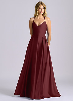 Azazie Truce Bridesmaid Dresses Cabernet A-Line Stretch Satin Dress image1