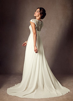 Azazie Brynslee Wedding Dresses Cream A-Line Scoop Sequins Chiffon Dress image6