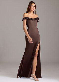 Azazie Callie Bridesmaid Dresses Ganache A-Line Ruched Stretch Satin Convertible Dress image6