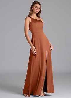 Azazie Trina Final Sale Cedar Rose A-Line One Shoulder Stretch Satin Dress image4