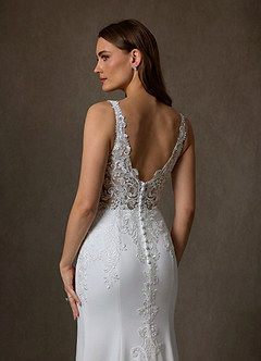 Azazie Isadora Wedding Dresses Diamond White Nude Mermaid Lace Dress image11