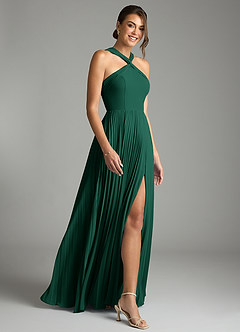 Azazie Afra Abiti da Damigella Abito A-Line in Chiffon Plissettato Smeraldo image3